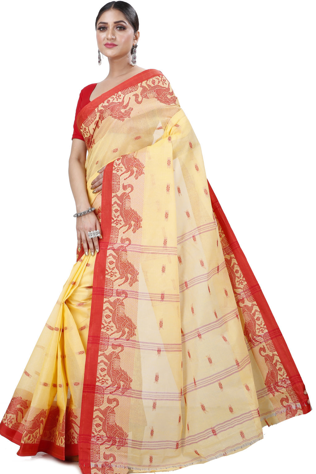 Light Yellow Pure Cotton Indrani Tant Saree (1017)